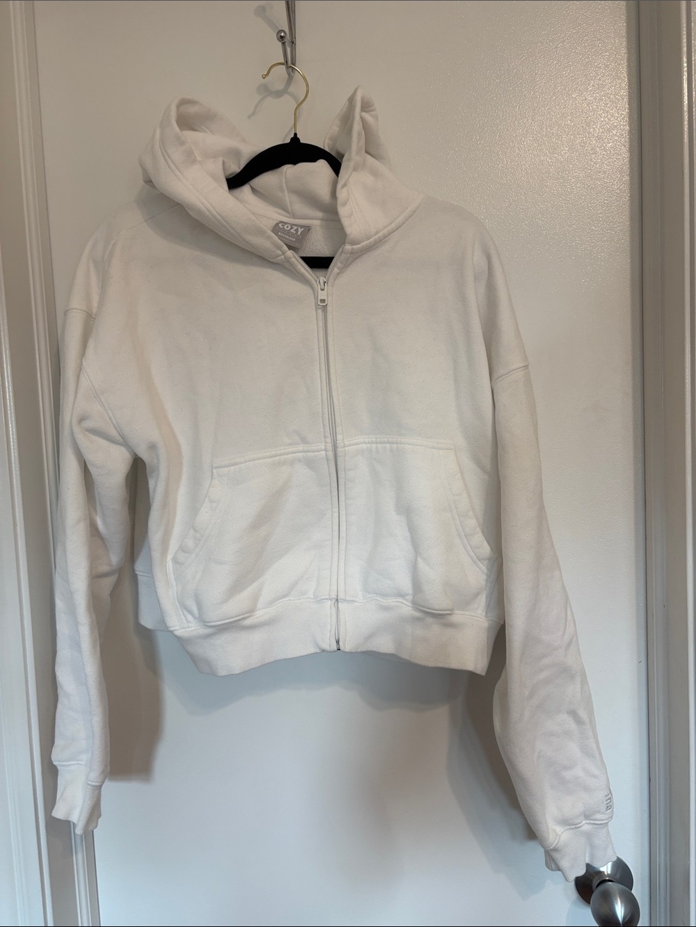 TNA White Cropped Zip-Up Hoodie